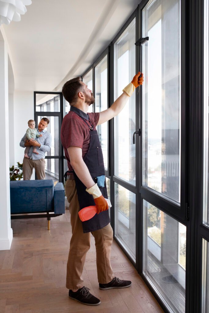 man-servant-washing-windows Dépannage vitrier